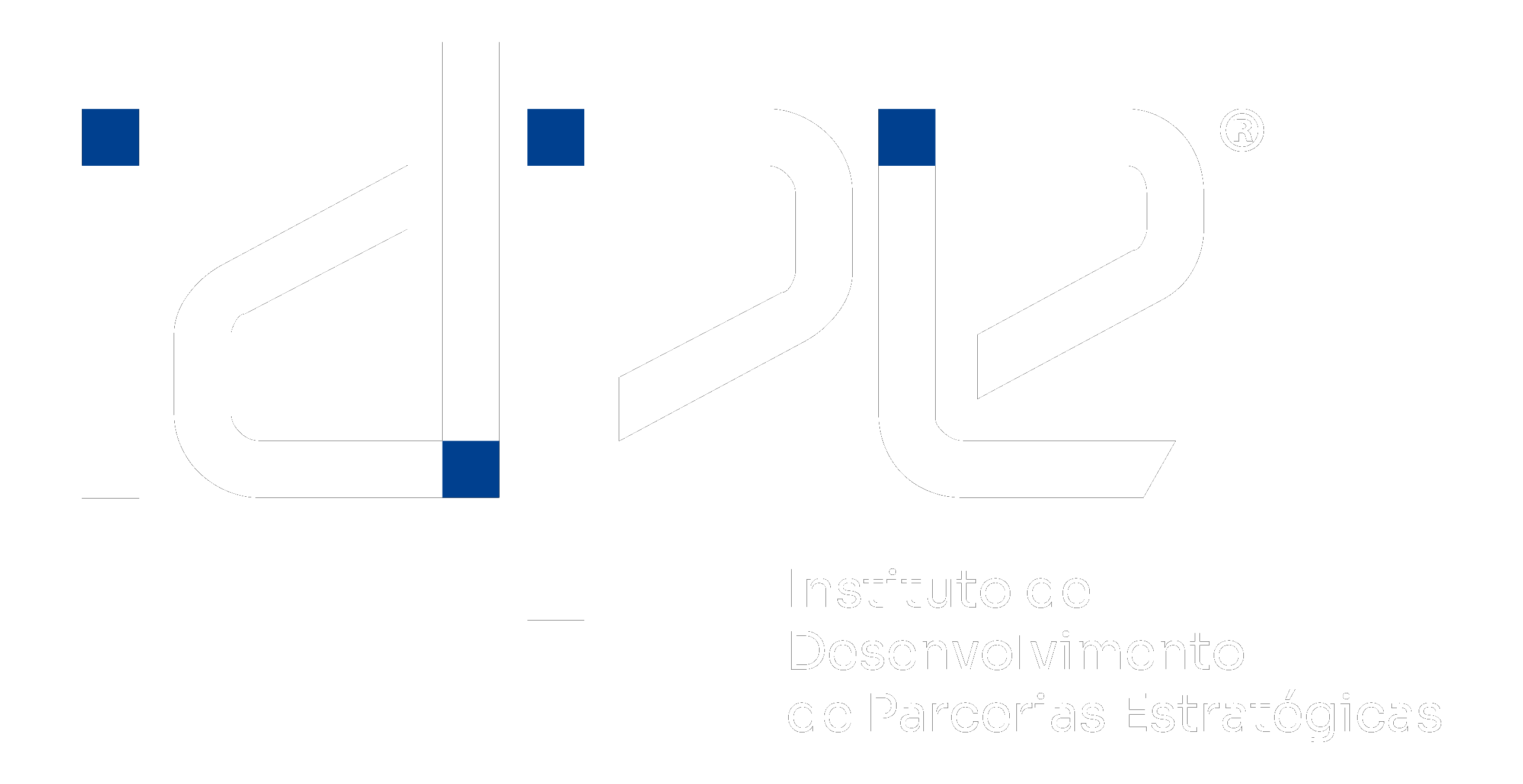 Logo branca com acentos azuis sobre preto